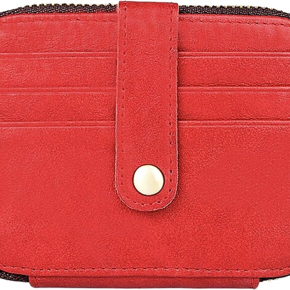 Leather Accordion Wallet Women Compact Zip Card Holder 15 Slots Purse Key Ring - Picture 1 of 9